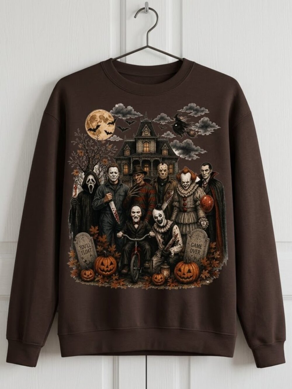 Halloween Horror Characters Scary Movie Sweatshirt Dark Chocolate